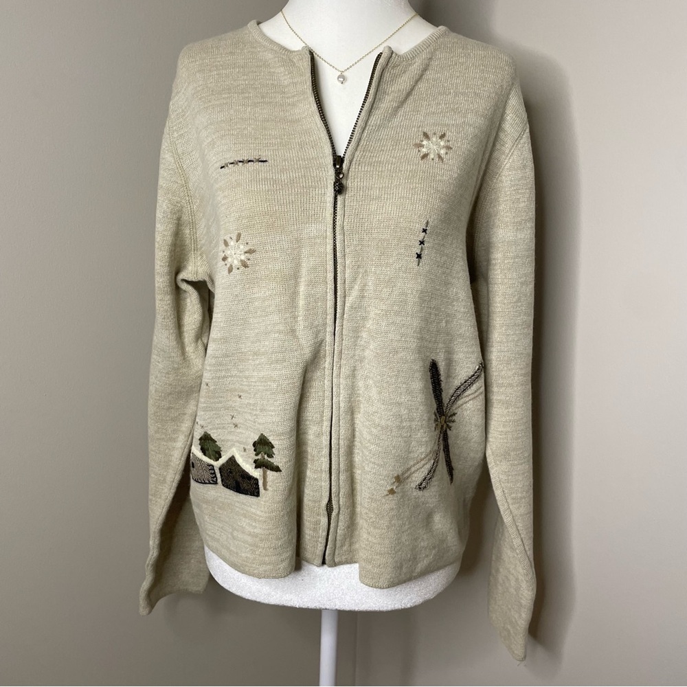 Woolrich Wool Blend Zip Up Cardigan Sweater Jacket Ski Winter Casual Size Large
